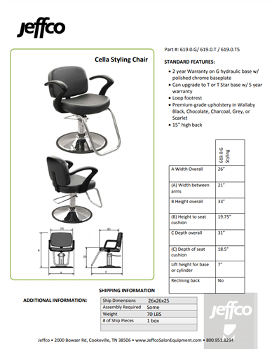 Jeffco Cella Hydraulic Styling Chair