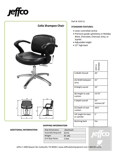 Jeffco Cella Lever - Control Shampoo Chair