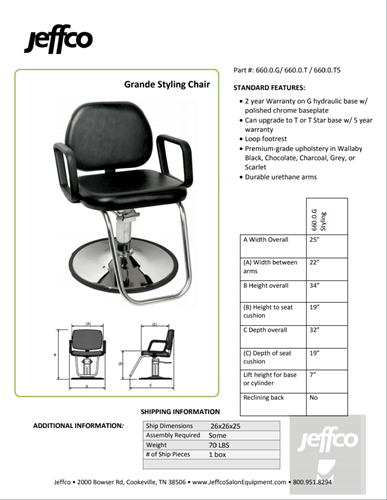 Jeffco Grande Hydraulic Styling Chair