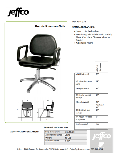Jeffco Grande Lever - Control Shampoo Chair