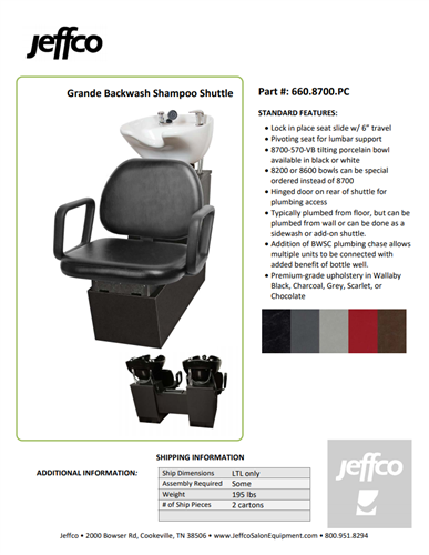 Jeffco GRANDE Backwash Shampoo System