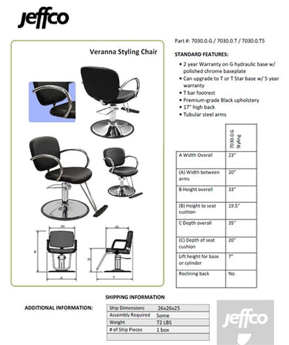 Jeffco Veranna Styling Chair - 7030