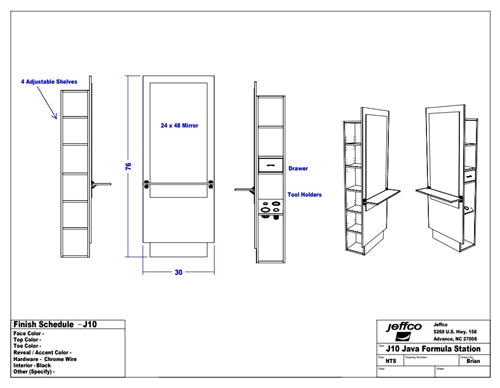 Jeffco J10 Java Formula Styling Station w/ Mirror