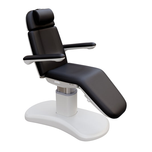 Spa Numa LUCENT 4 motor electric treatment chair with pedestal column base, vegan leather upholstery, Trendelenburg position, and adjustable armrests—ideal for facials, medspa services, and luxury salon treatments in compact spaces.