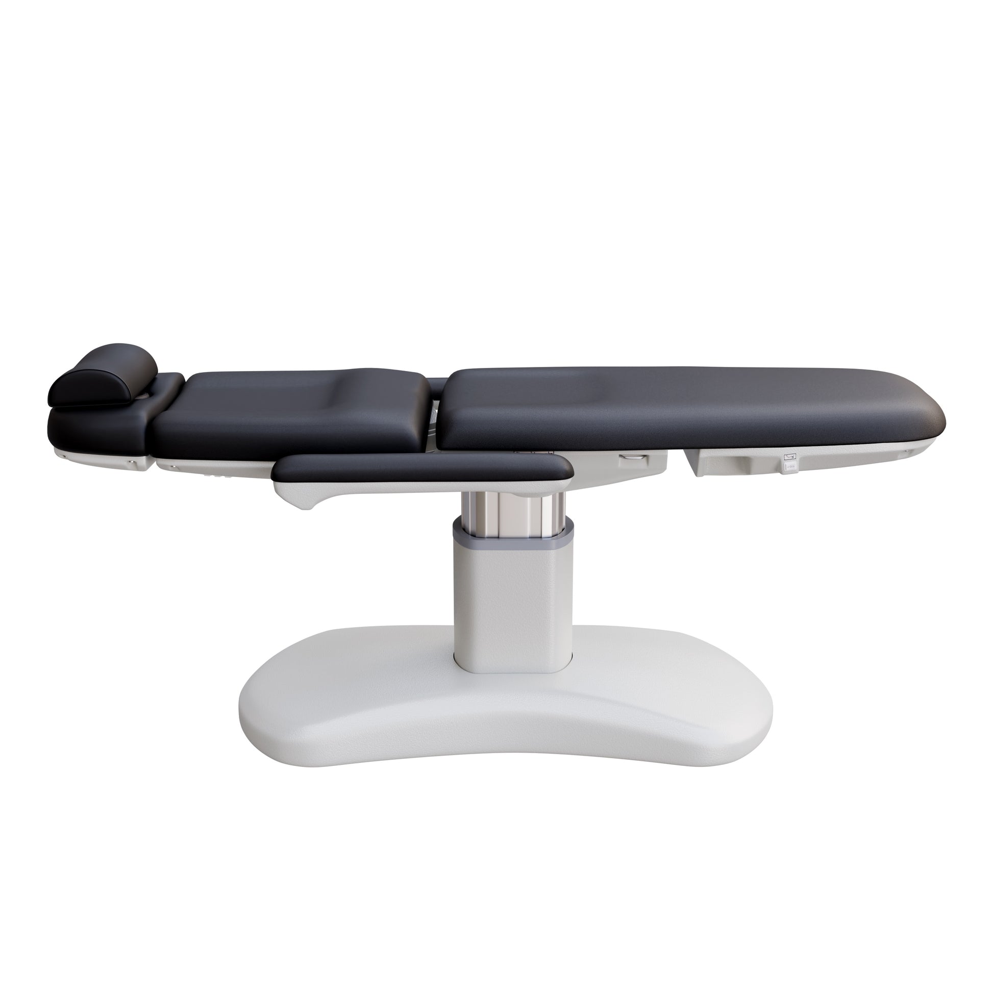 Spa Numa LUCENT 4 motor electric treatment chair with pedestal column base, vegan leather upholstery, Trendelenburg position, and adjustable armrests—ideal for facials, medspa services, and luxury salon treatments in compact spaces.