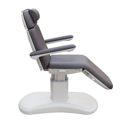 Spa Numa LUCENT 4 motor luxury electric treatment chair with pedestal base, Trendelenburg function, reversible armrests, and vegan leather upholstery—perfect for facials, medspa treatments, and compact spa rooms.