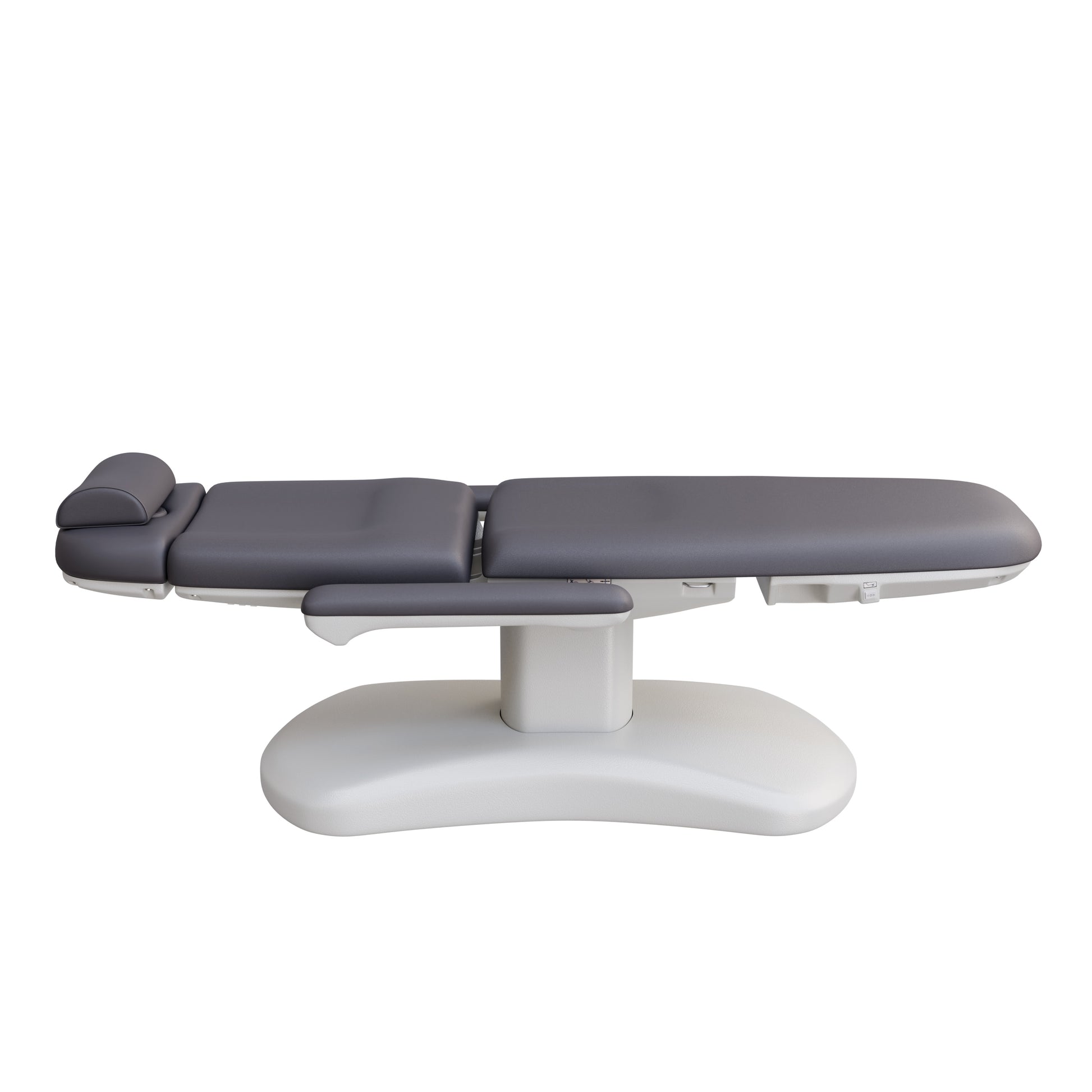 Spa Numa LUCENT 4 motor luxury electric treatment chair with pedestal base, Trendelenburg function, reversible armrests, and vegan leather upholstery—perfect for facials, medspa treatments, and compact spa rooms.