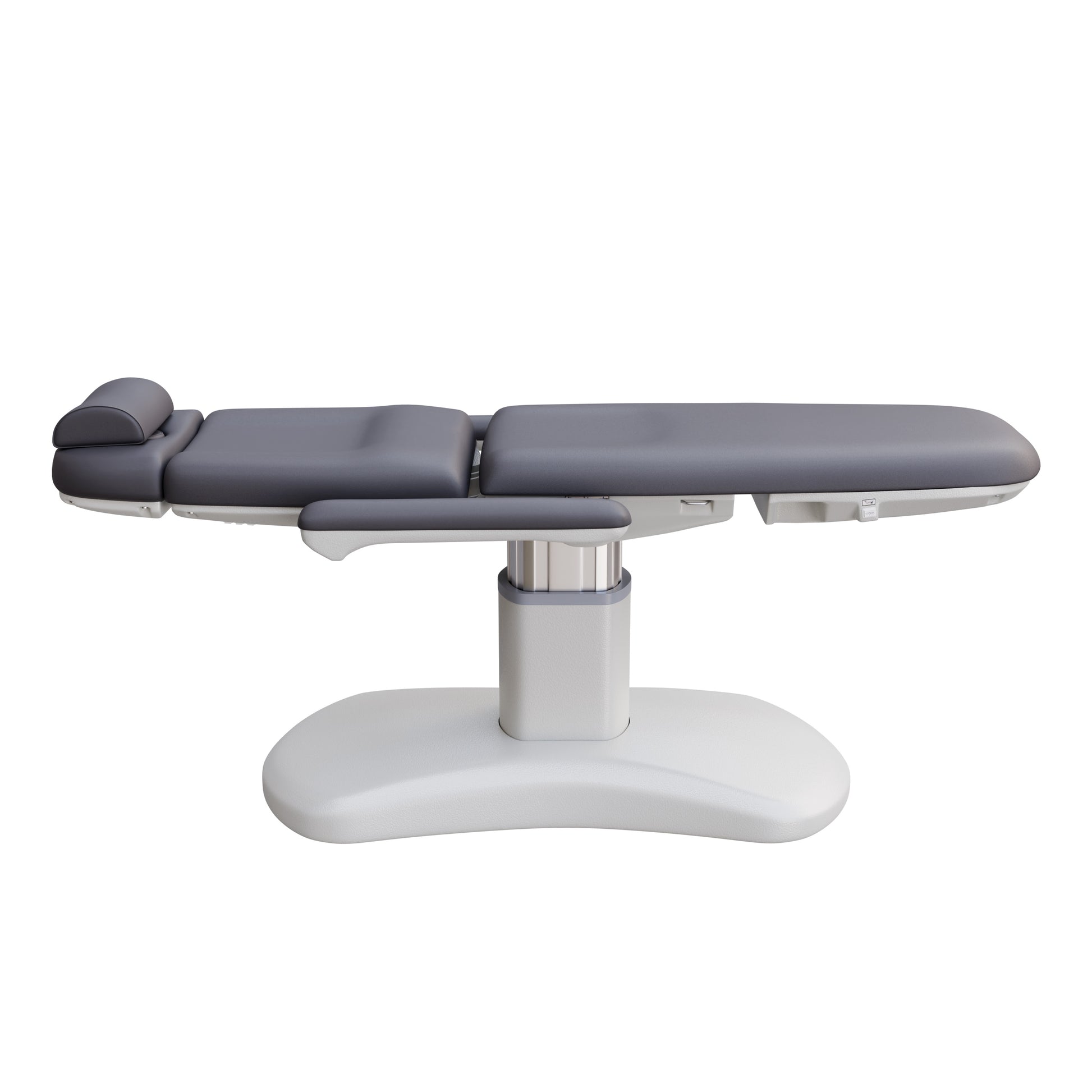Spa Numa LUCENT 4 motor luxury electric treatment chair with pedestal base, Trendelenburg function, reversible armrests, and vegan leather upholstery—perfect for facials, medspa treatments, and compact spa rooms.