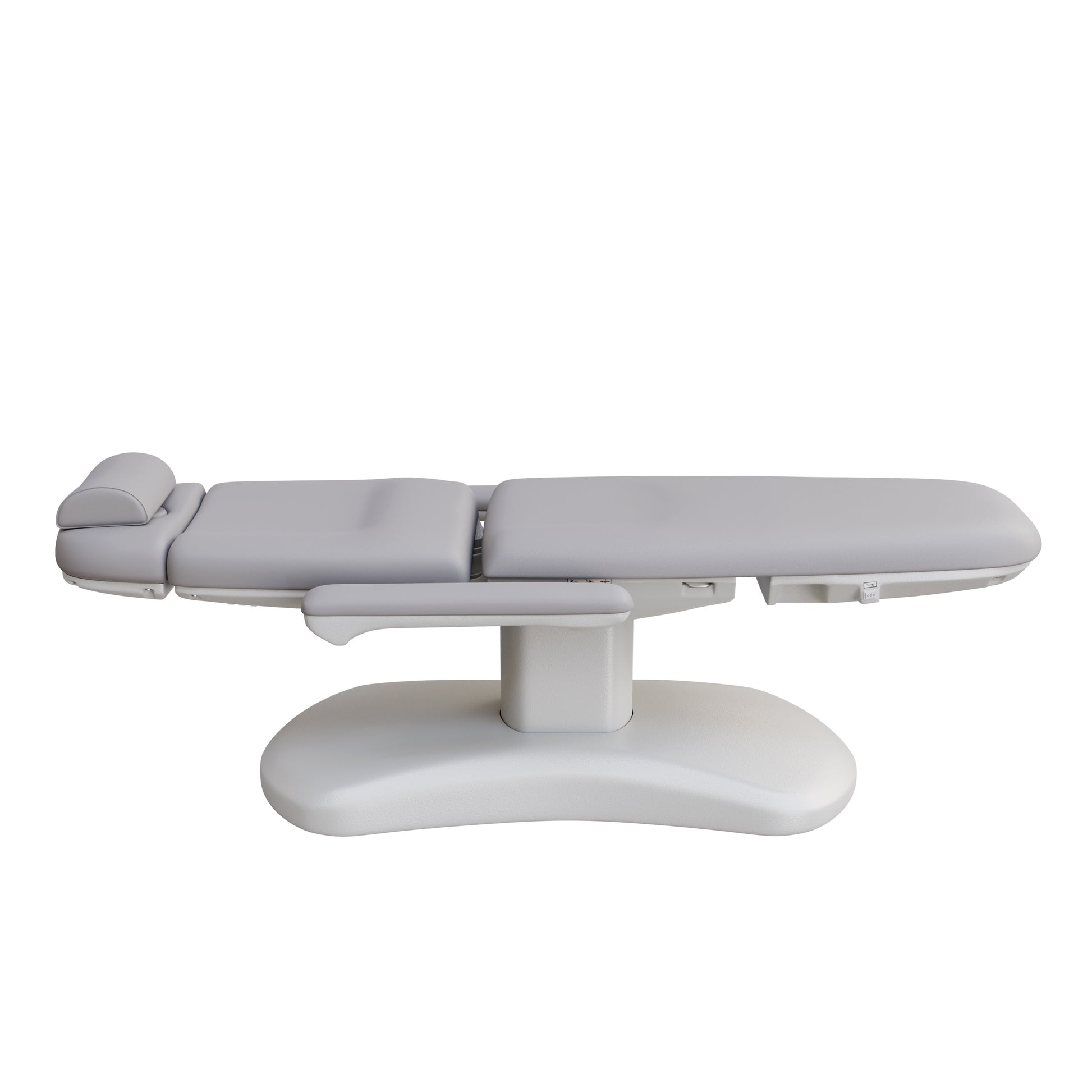 Spa Numa LUCENT 4 motor luxury electric treatment chair with pedestal base, Trendelenburg positioning, extendable headrest, and vegan leather upholstery—ideal for high-end spa, facial, and medical aesthetic procedures in compact treatment rooms.