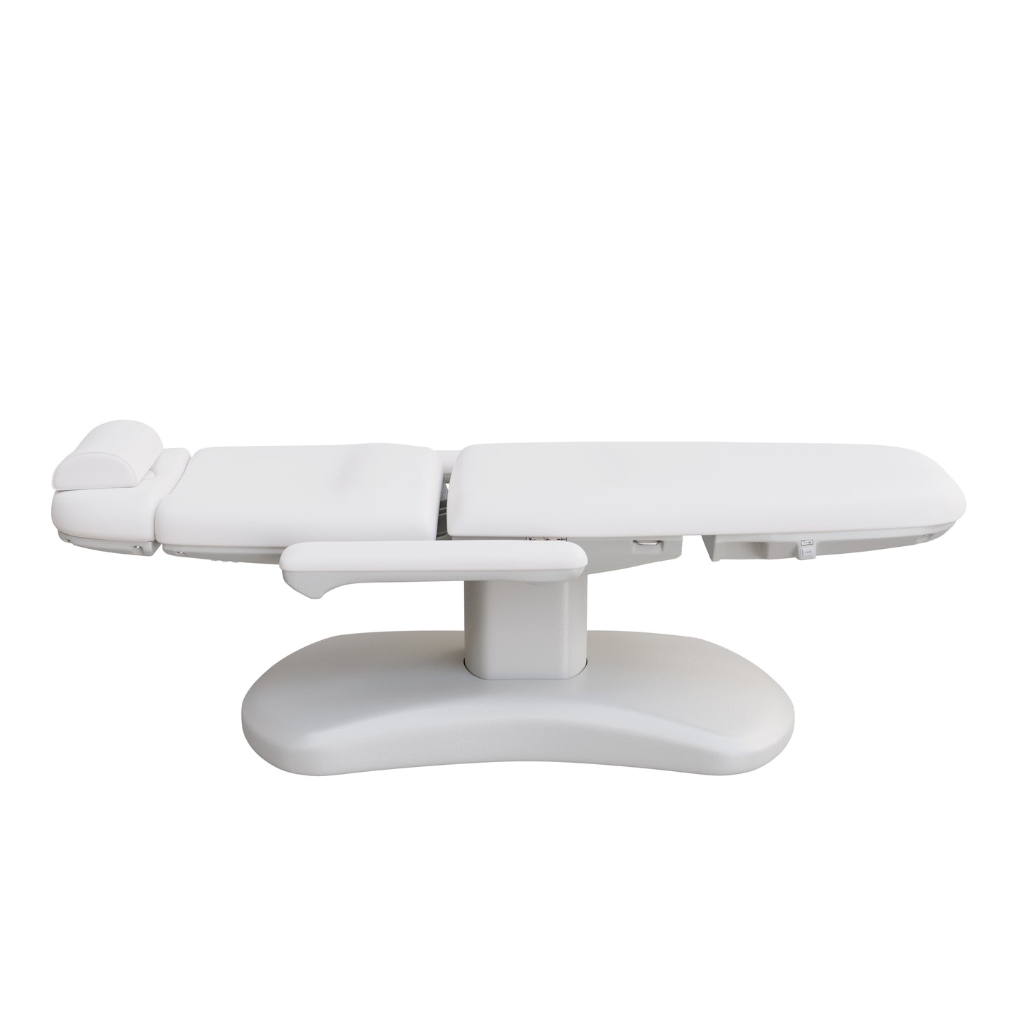 Spa Numa LUCENT 4 motor luxury electric treatment chair in vegan leather with pedestal base, reversible armrests, extendable headrest, and Trendelenburg position—ideal for high-end spa, salon, and aesthetic treatment procedures in compact spaces.