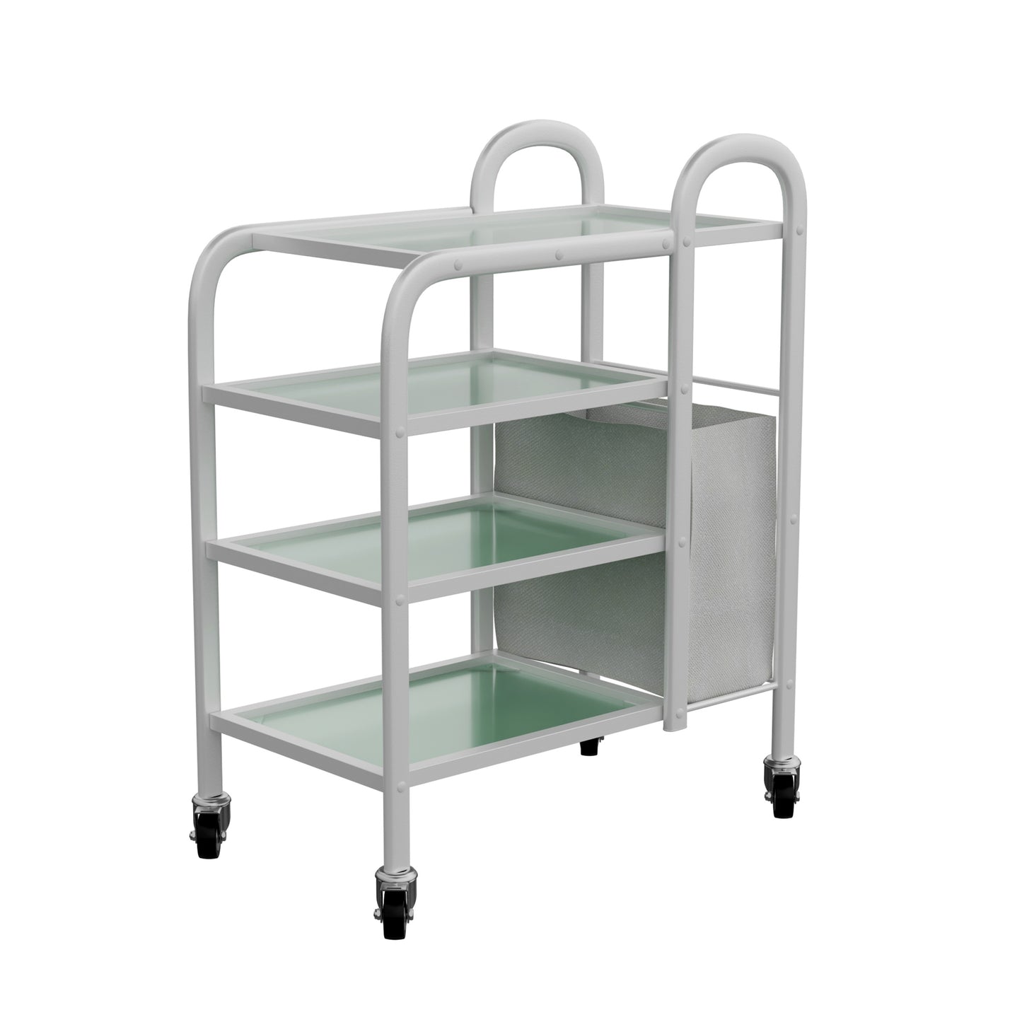 Spa Numa LUCY Dual 4 Tier Wax Glass Trolley with Tempered Glass Shelves and Side Laundry Hamper – Mobile Salon and Spa Storage Cart with Handles