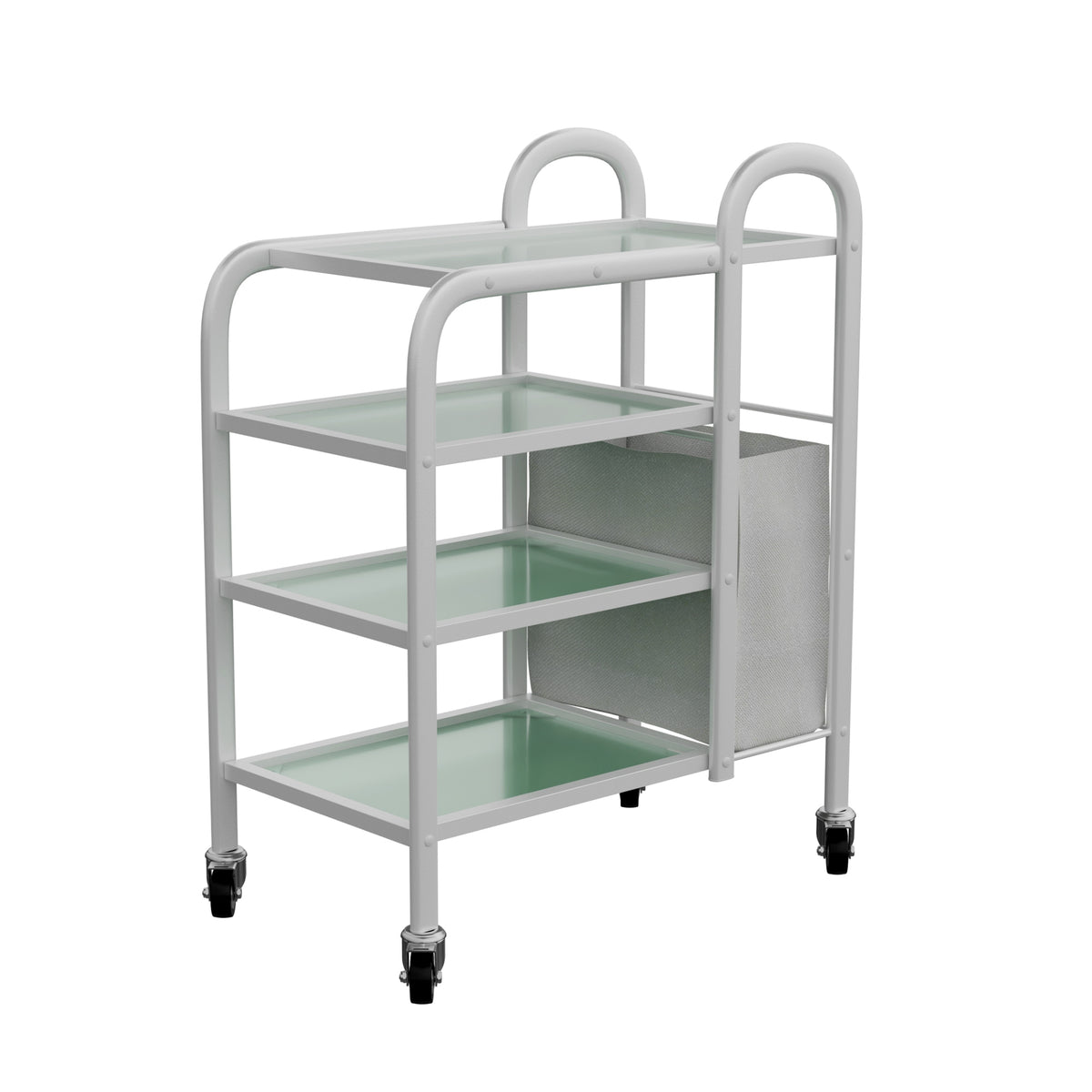 Spa Numa LUCY Dual 4 Tier Wax Glass Trolley with Tempered Glass Shelves and Side Laundry Hamper – Mobile Salon and Spa Storage Cart with Handles