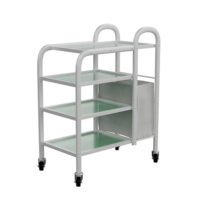 Spa Numa LUCY Dual 4 Tier Wax Glass Trolley with Tempered Glass Shelves and Side Laundry Hamper – Mobile Salon and Spa Storage Cart with Handles