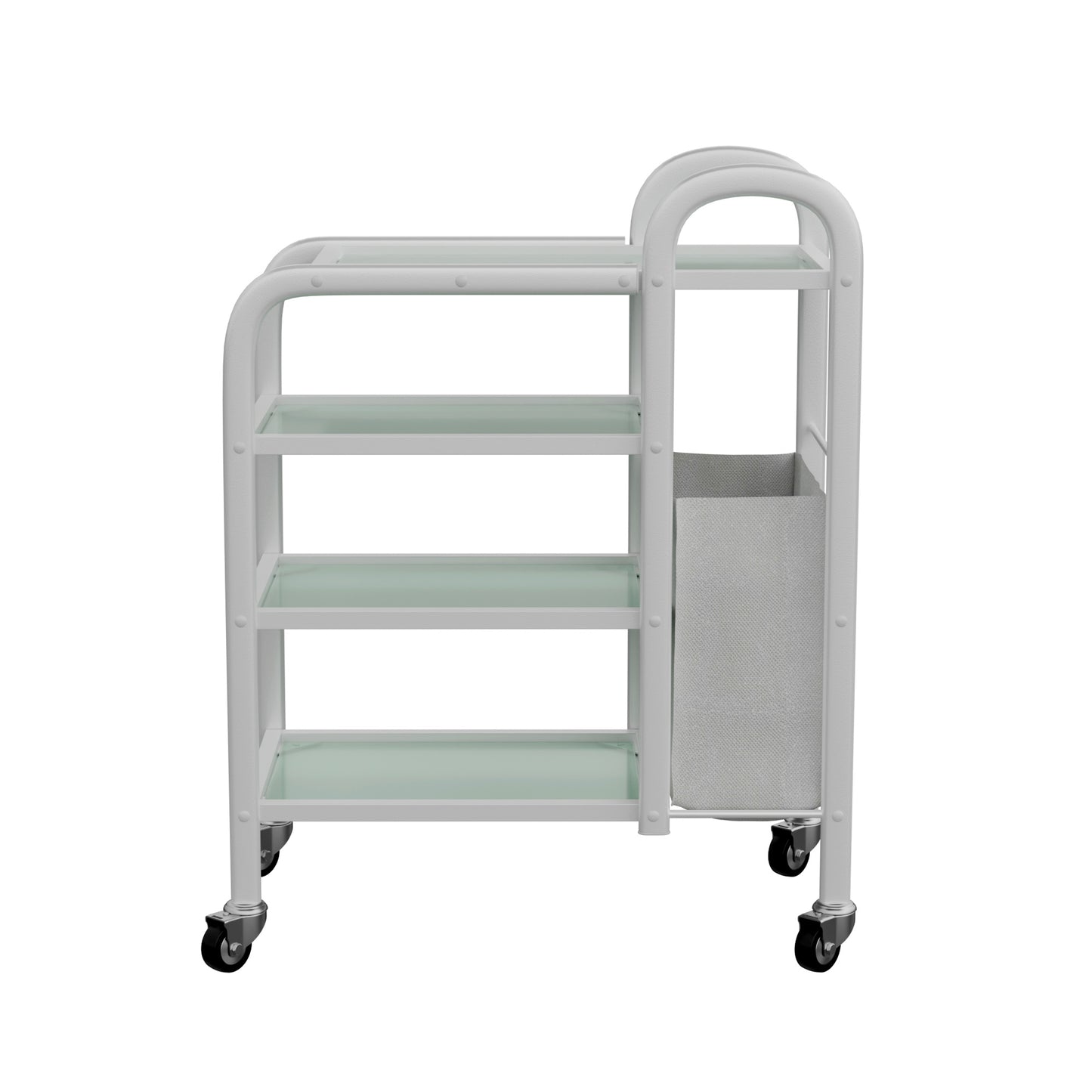 Spa Numa LUCY Dual 4 Tier Wax Glass Trolley with Tempered Glass Shelves and Side Laundry Hamper – Mobile Salon and Spa Storage Cart with Handles