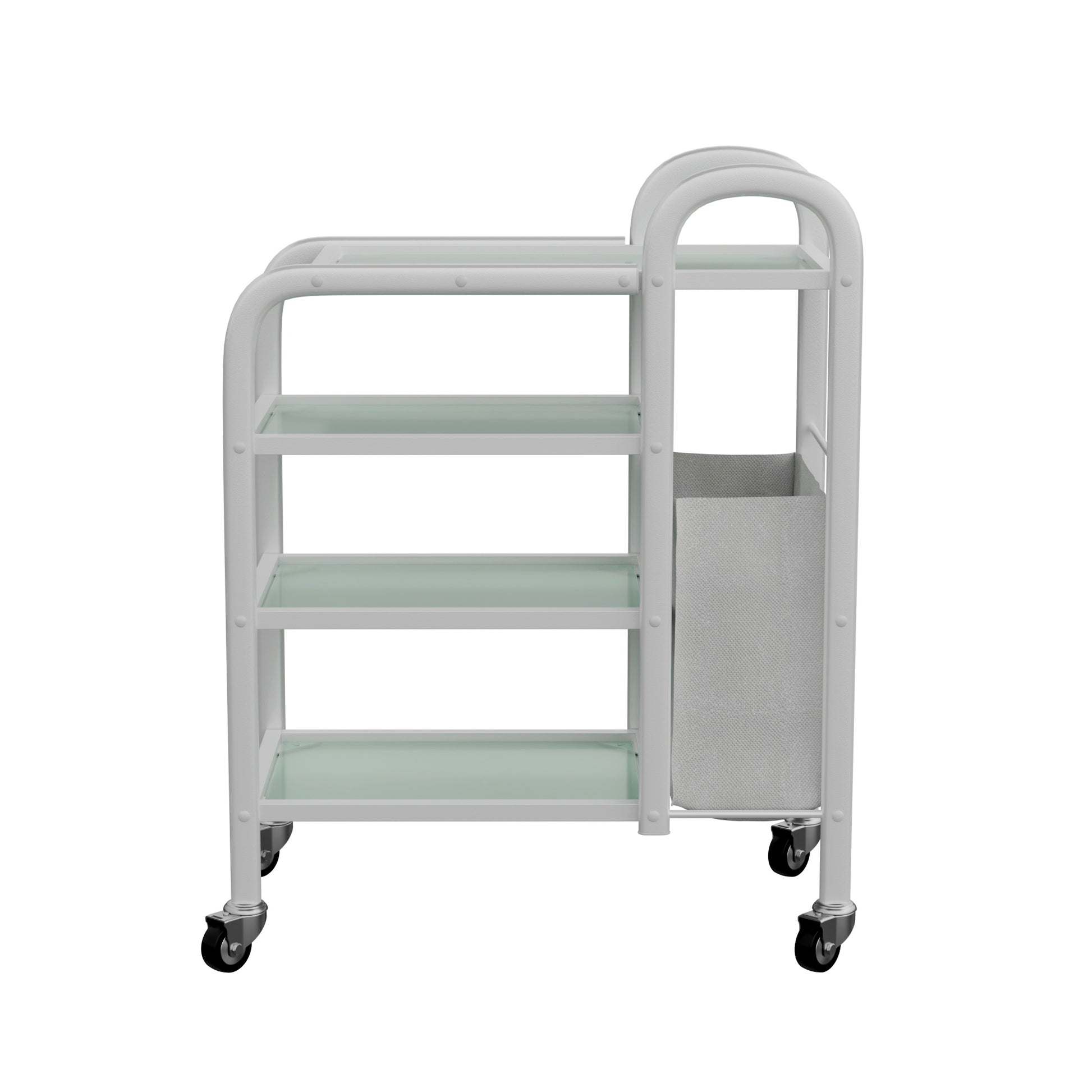 Spa Numa LUCY Dual 4 Tier Wax Glass Trolley with Tempered Glass Shelves and Side Laundry Hamper – Mobile Salon and Spa Storage Cart with Handles