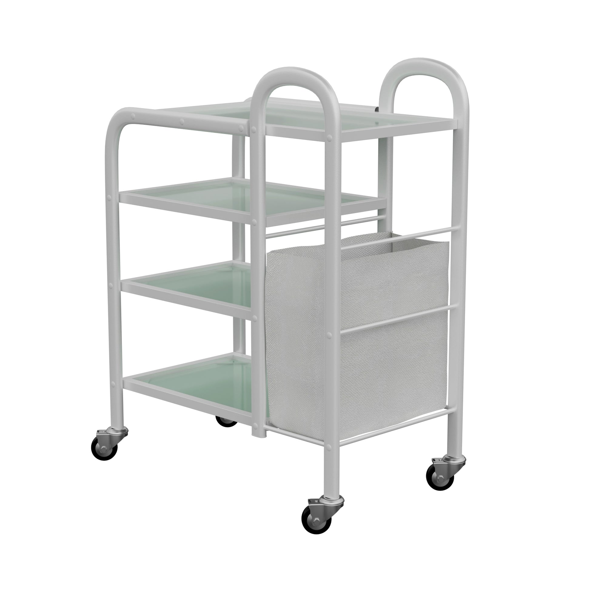 Spa Numa LUCY Dual 4 Tier Wax Glass Trolley with Tempered Glass Shelves and Side Laundry Hamper – Mobile Salon and Spa Storage Cart with Handles