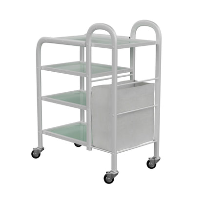 Spa Numa LUCY Dual 4 Tier Wax Glass Trolley with Tempered Glass Shelves and Side Laundry Hamper – Mobile Salon and Spa Storage Cart with Handles