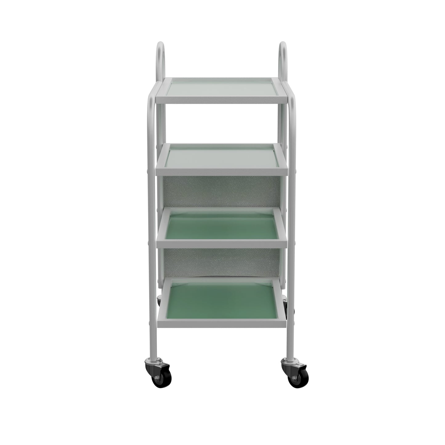 Spa Numa LUCY Dual 4 Tier Wax Glass Trolley with Tempered Glass Shelves and Side Laundry Hamper – Mobile Salon and Spa Storage Cart with Handles