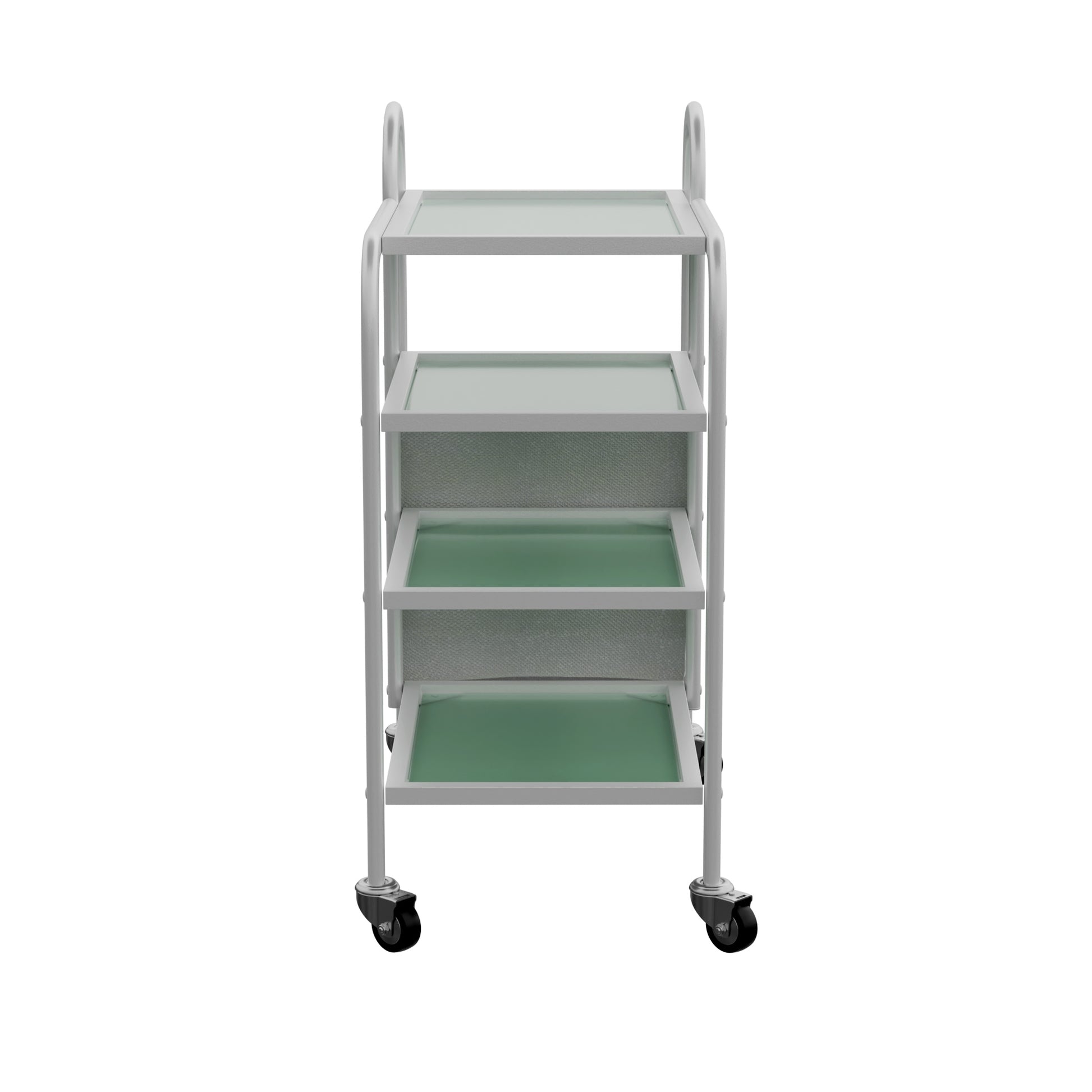 Spa Numa LUCY Dual 4 Tier Wax Glass Trolley with Tempered Glass Shelves and Side Laundry Hamper – Mobile Salon and Spa Storage Cart with Handles