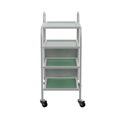 Spa Numa LUCY Dual 4 Tier Wax Glass Trolley with Tempered Glass Shelves and Side Laundry Hamper – Mobile Salon and Spa Storage Cart with Handles