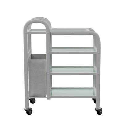 Spa Numa LUCY Dual 4 Tier Wax Glass Trolley with Tempered Glass Shelves and Side Laundry Hamper – Mobile Salon and Spa Storage Cart with Handles