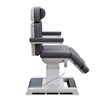 THE MEDICI heavy duty 4 motor medical grade electric pedestal treatment chair in dark gray or white – features memory remote, foot pedal controls, Trendelenburg tilt, removable armrests, and 450 lb. weight capacity for outpatient surgery and long medical procedures.