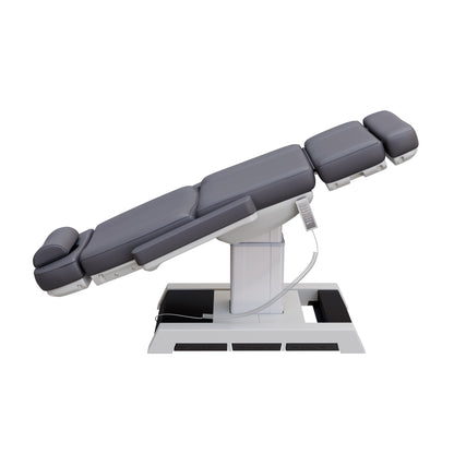 THE MEDICI heavy duty 4 motor medical grade electric pedestal treatment chair in dark gray or white – features memory remote, foot pedal controls, Trendelenburg tilt, removable armrests, and 450 lb. weight capacity for outpatient surgery and long medical procedures.