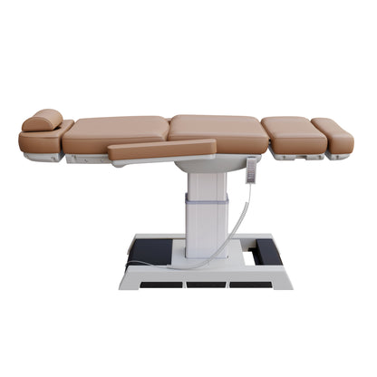 THE MEDICI heavy duty medical grade 4 motor electric treatment chair with memory remote and built-in foot pedals – adjustable height, backrest, footrest, and Trendelenburg tilt with removable armrests and wide extendable headrest – 450 lb. capacity for outpatient surgery and medical clinics.