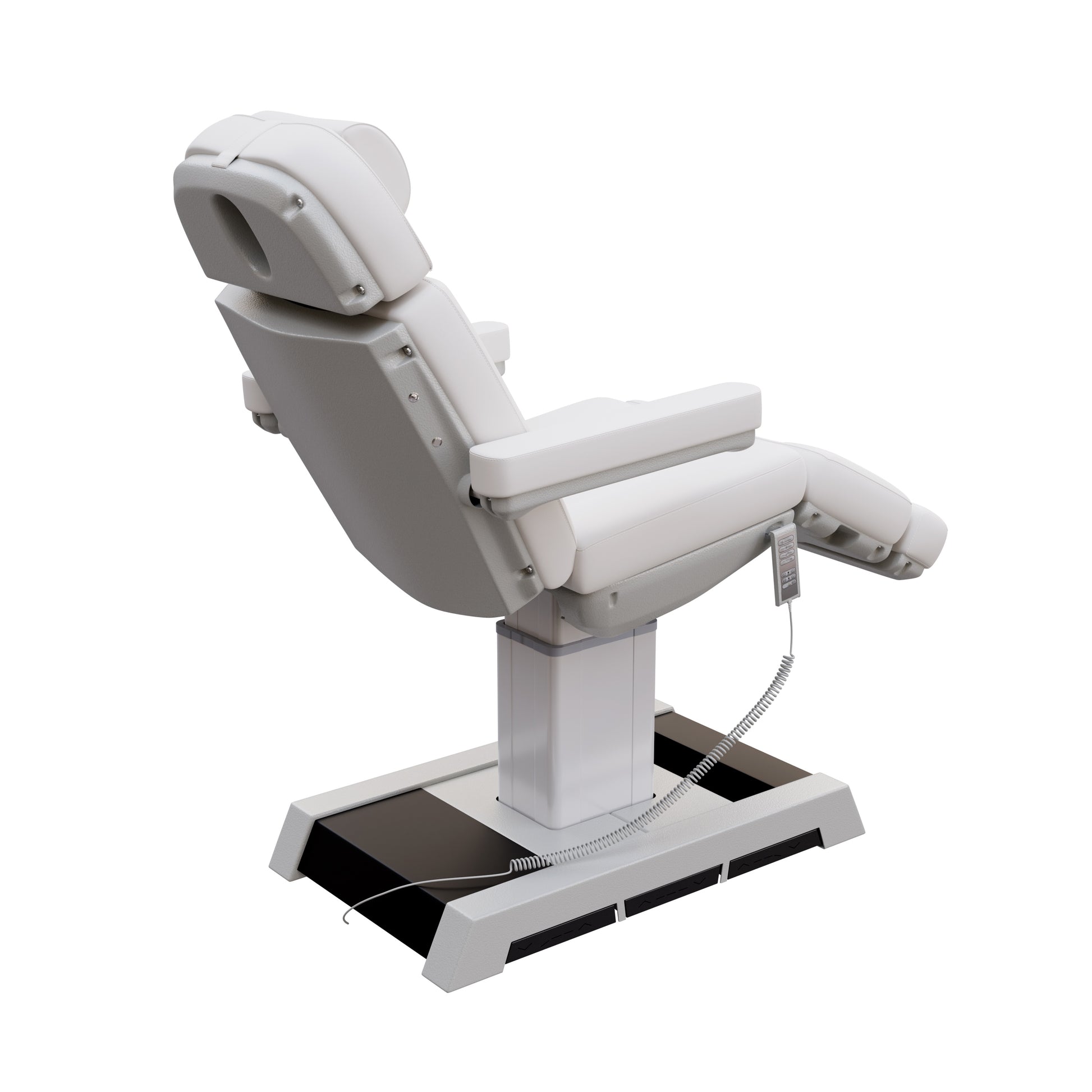 THE MEDICI heavy duty medical grade 4 motor electric treatment chair with memory remote and built-in foot pedals – adjustable height, backrest, footrest, and tilt with removable armrests, wide extendable headrest, and 450 lb. weight capacity for outpatient surgery and medical clinics.