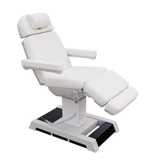 THE MEDICI heavy duty medical grade 4 motor electric treatment chair with memory remote and built-in foot pedals – adjustable height, backrest, footrest, and tilt with removable armrests, wide extendable headrest, and 450 lb. weight capacity for outpatient surgery and medical clinics.