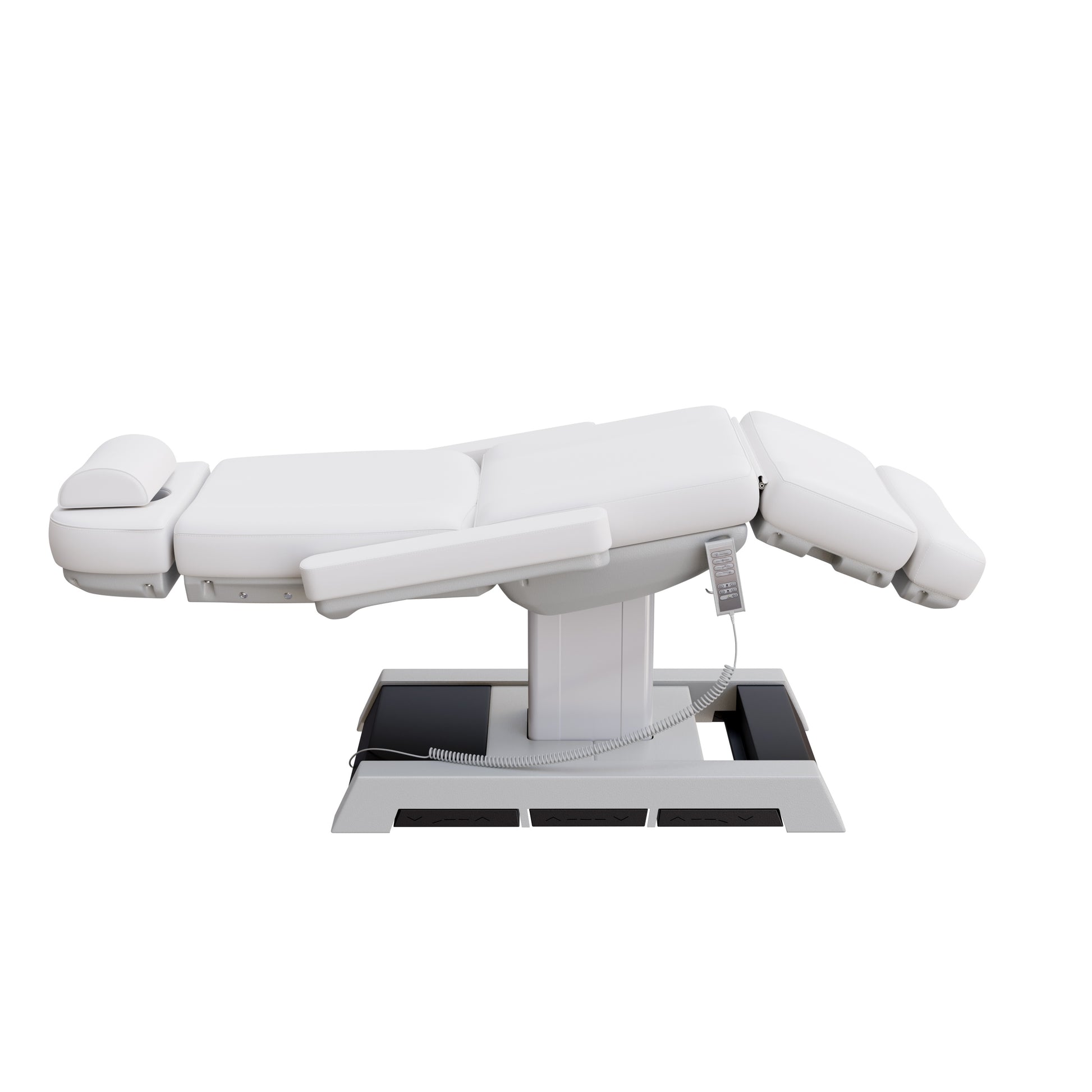 THE MEDICI heavy duty medical grade 4 motor electric treatment chair with memory remote and built-in foot pedals – adjustable height, backrest, footrest, and tilt with removable armrests, wide extendable headrest, and 450 lb. weight capacity for outpatient surgery and medical clinics.