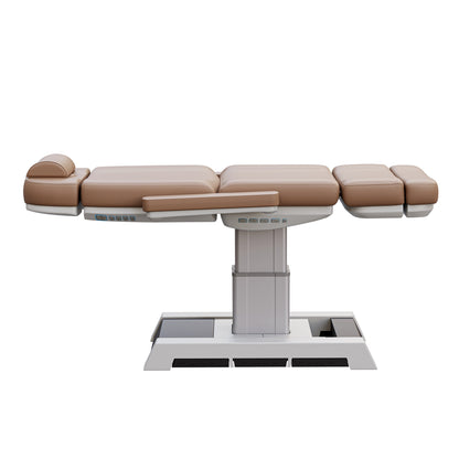 NEW MEDICI heavy duty medical grade 4 motor electric treatment chair with memory controls and LED-lit buttons – adjustable height, backrest, footrest, and tilt with removable armrests and wide extendable headrest – 450 lb. capacity for outpatient surgery and medical clinics.