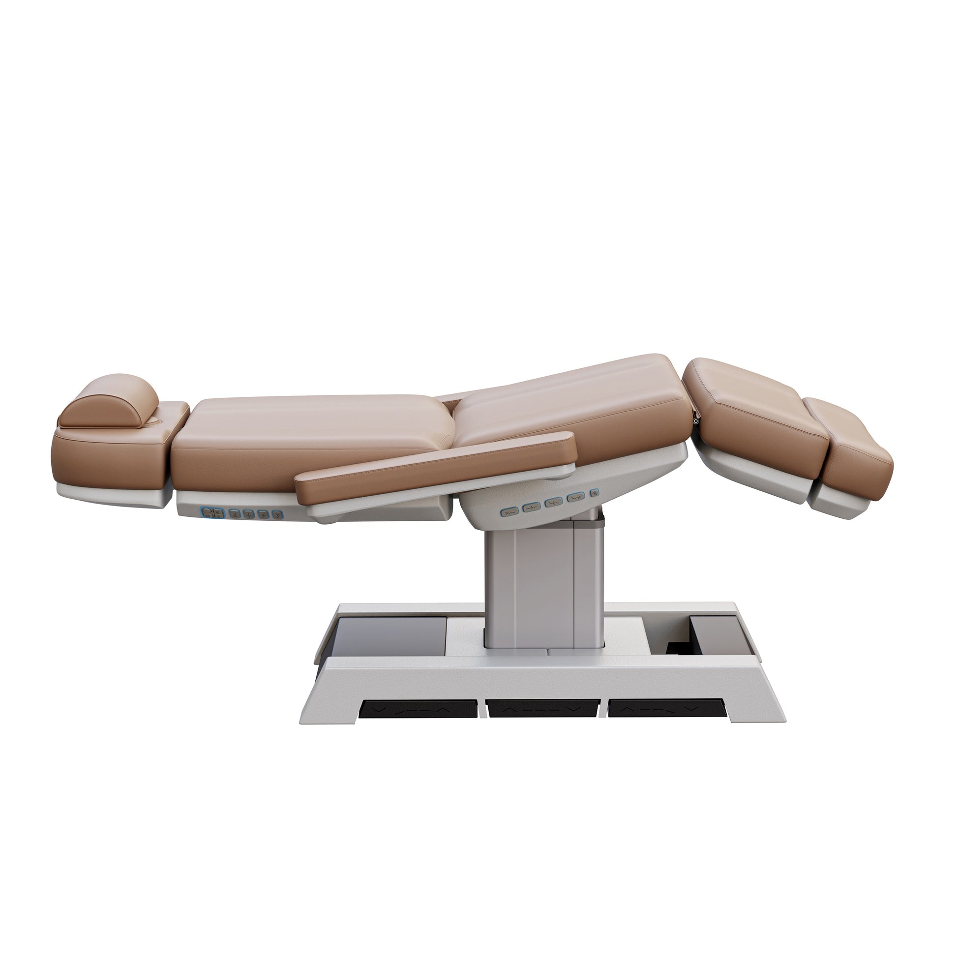 NEW MEDICI heavy duty medical grade 4 motor electric treatment chair with memory controls and LED-lit buttons – adjustable height, backrest, footrest, and tilt with removable armrests and wide extendable headrest – 450 lb. capacity for outpatient surgery and medical clinics.
