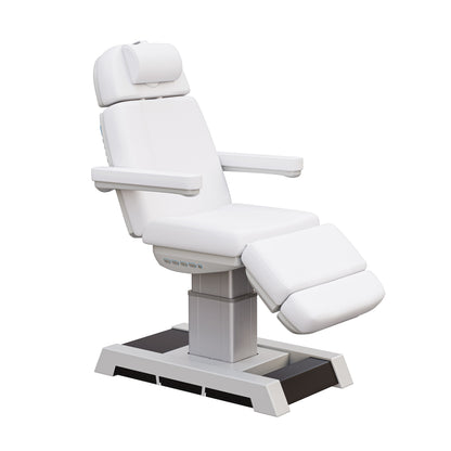 NEW MEDICI heavy duty medical grade 4 motor electric treatment chair with memory controls and LED-lit buttons – adjustable height, backrest, footrest, and tilt with removable armrests, wide headrest, and 450 lb. weight capacity for outpatient surgery and medical clinics.