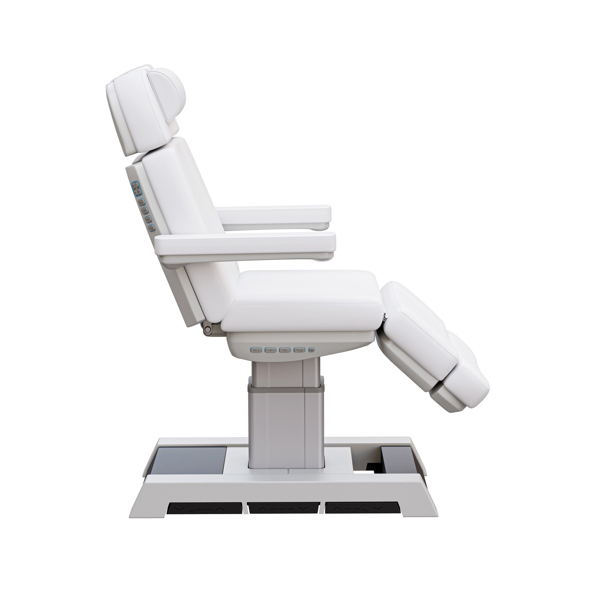 NEW MEDICI heavy duty medical grade 4 motor electric treatment chair with memory controls and LED-lit buttons – adjustable height, backrest, footrest, and tilt with removable armrests, wide headrest, and 450 lb. weight capacity for outpatient surgery and medical clinics.