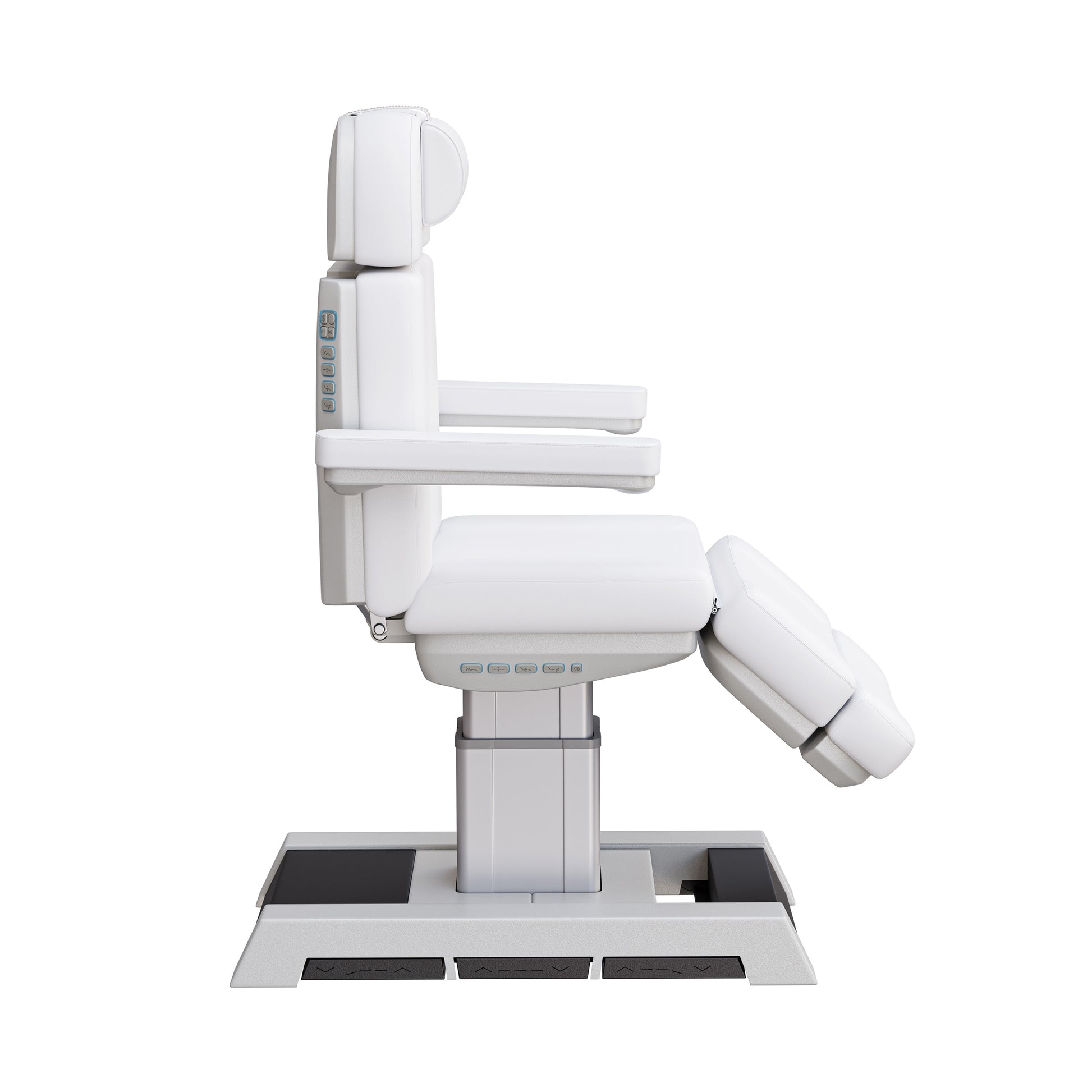 NEW MEDICI heavy duty medical grade 4 motor electric treatment chair with memory controls and LED-lit buttons – adjustable height, backrest, footrest, and tilt with removable armrests, wide headrest, and 450 lb. weight capacity for outpatient surgery and medical clinics.