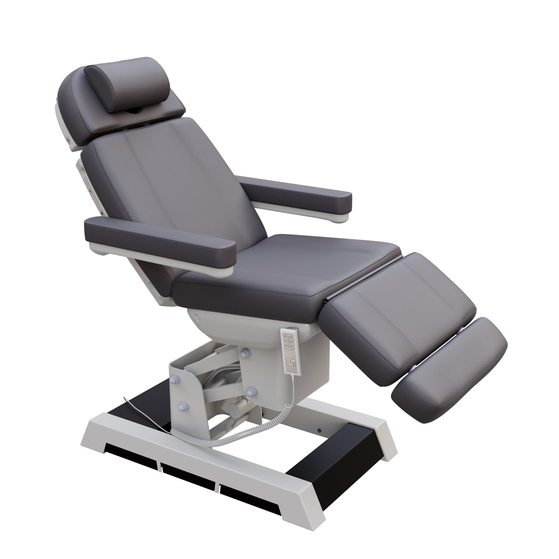 Spa Numa MILANO 4 motor medical-grade electric pedestal chair with built-in foot pedals – adjustable height, backrest, footrest, and tilt with removable armrests, vinyl upholstery, and reset function for clinical, spa, and wellness treatments.