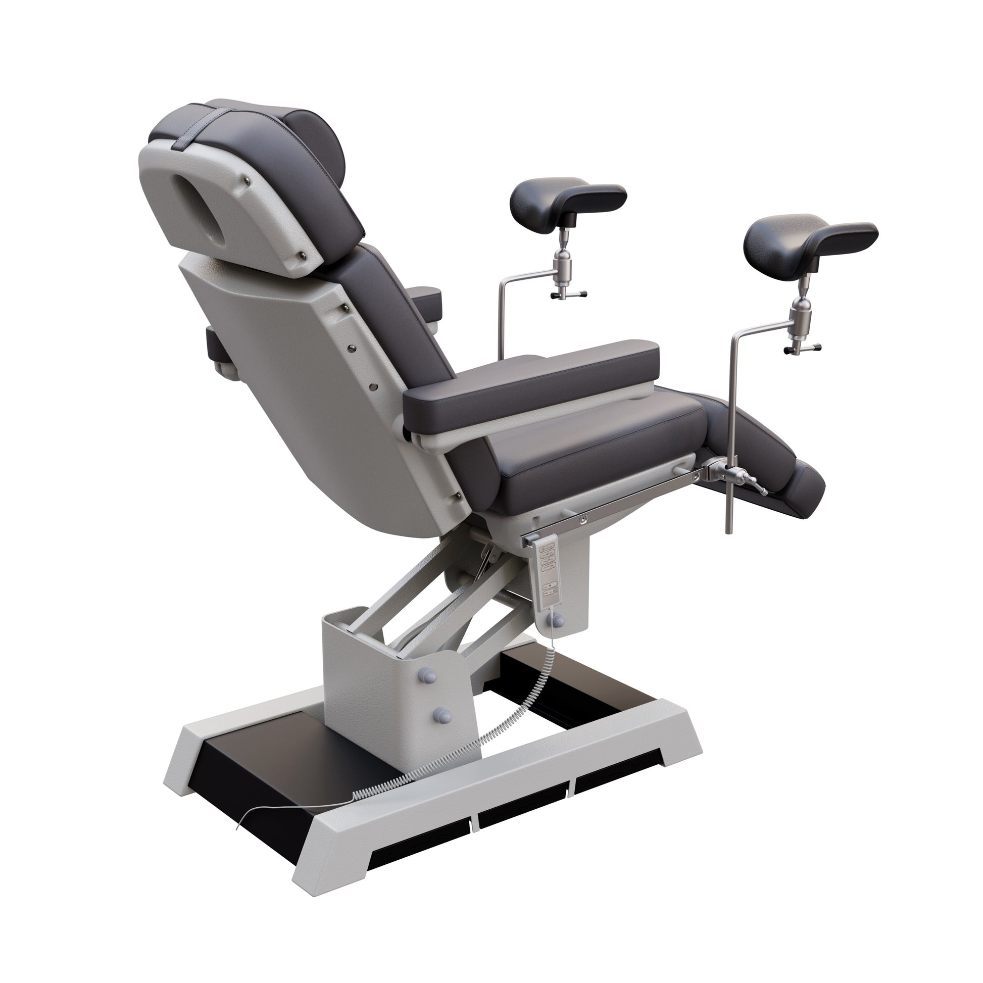 Fully electric Spa Numa MILANO OB-GYN chair with stirrups – 4 motor medical-grade treatment chair with adjustable height, tilt, backrest, and footrest, built-in foot pedals, and easy-to-clean vinyl for outpatient procedures.