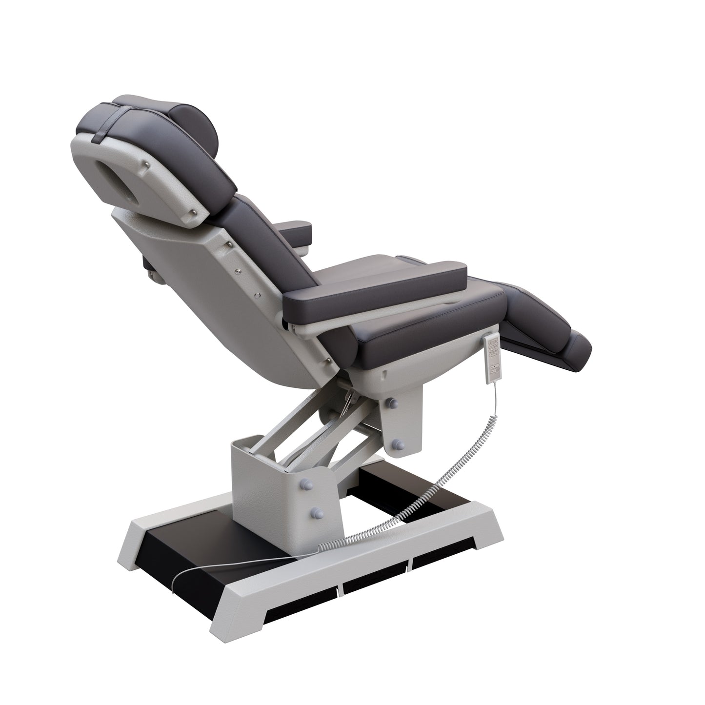 Spa Numa MILANO 4 motor medical-grade electric pedestal chair with built-in foot pedals – adjustable height, backrest, footrest, and tilt with removable armrests, vinyl upholstery, and reset function for clinical, spa, and wellness treatments.