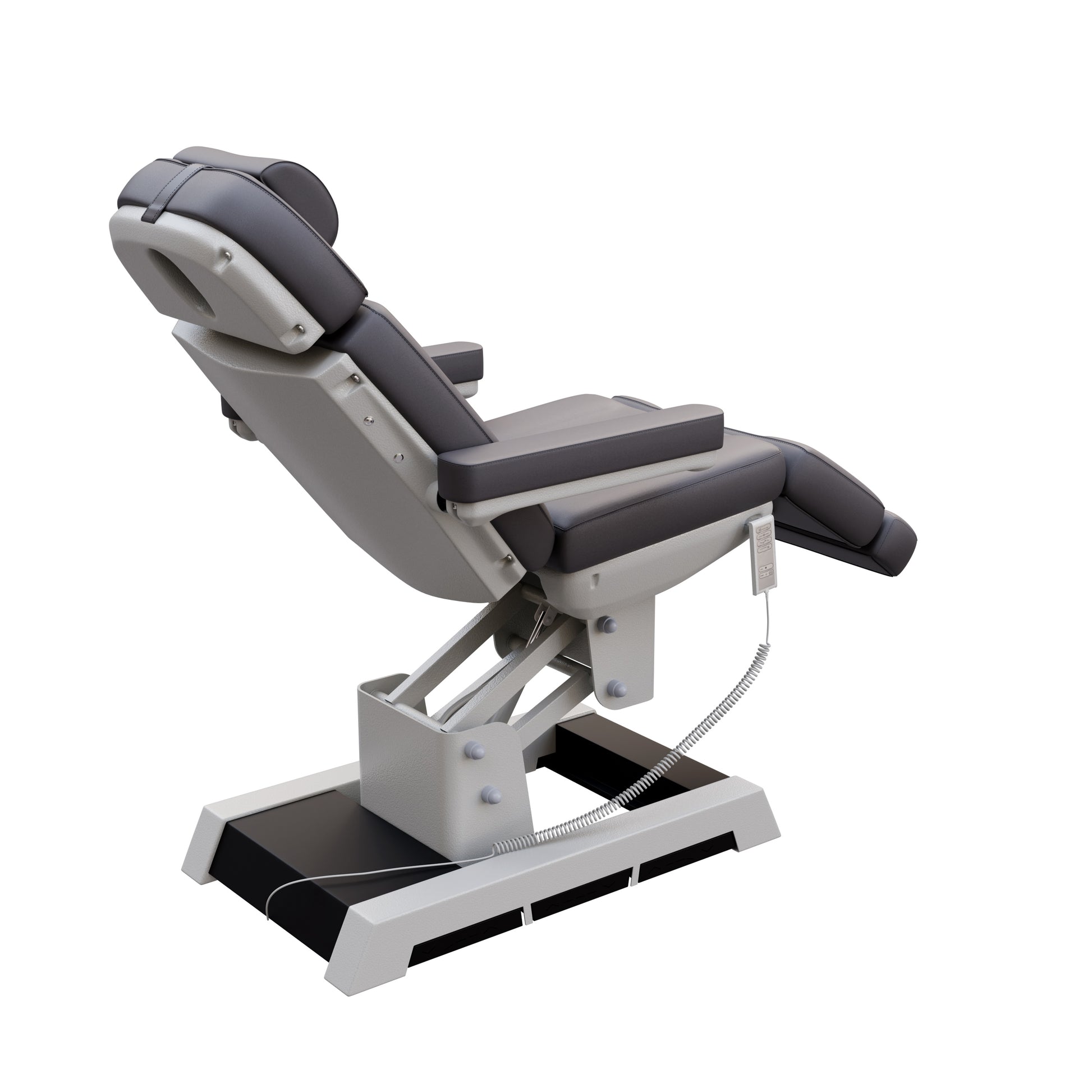 Spa Numa MILANO 4 motor medical-grade electric pedestal chair with built-in foot pedals – adjustable height, backrest, footrest, and tilt with removable armrests, vinyl upholstery, and reset function for clinical, spa, and wellness treatments.