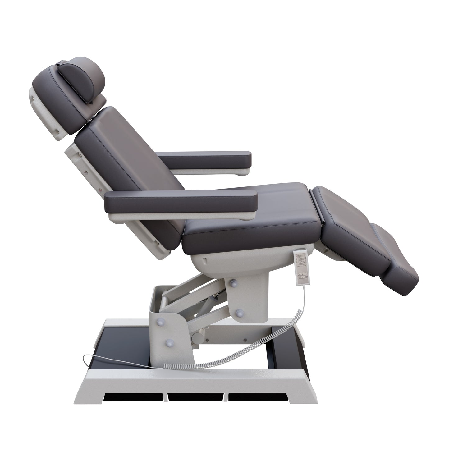 Spa Numa MILANO 4 motor medical-grade electric pedestal chair with built-in foot pedals – adjustable height, backrest, footrest, and tilt with removable armrests, vinyl upholstery, and reset function for clinical, spa, and wellness treatments.