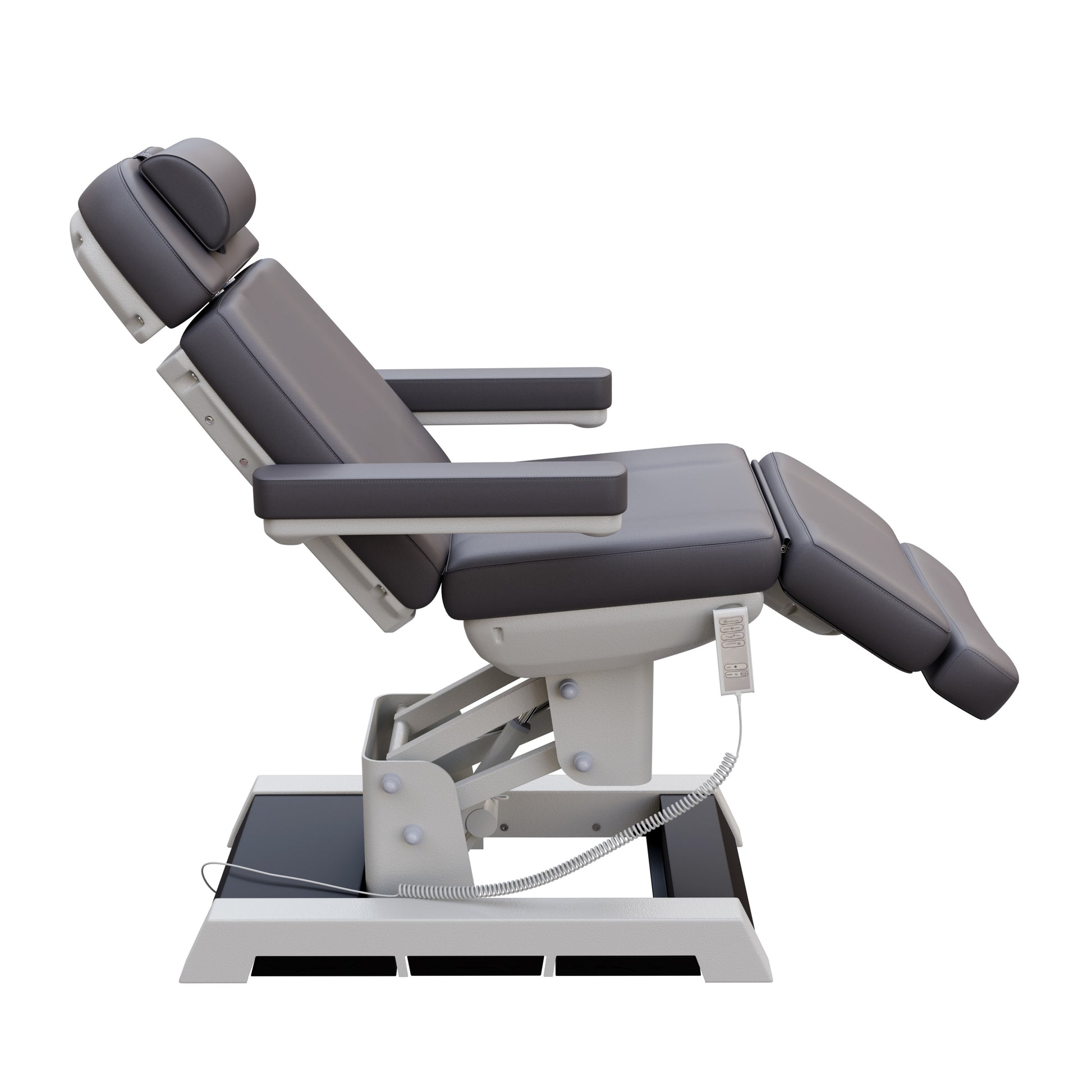 Spa Numa MILANO 4 motor medical-grade electric pedestal chair with built-in foot pedals – adjustable height, backrest, footrest, and tilt with removable armrests, vinyl upholstery, and reset function for clinical, spa, and wellness treatments.