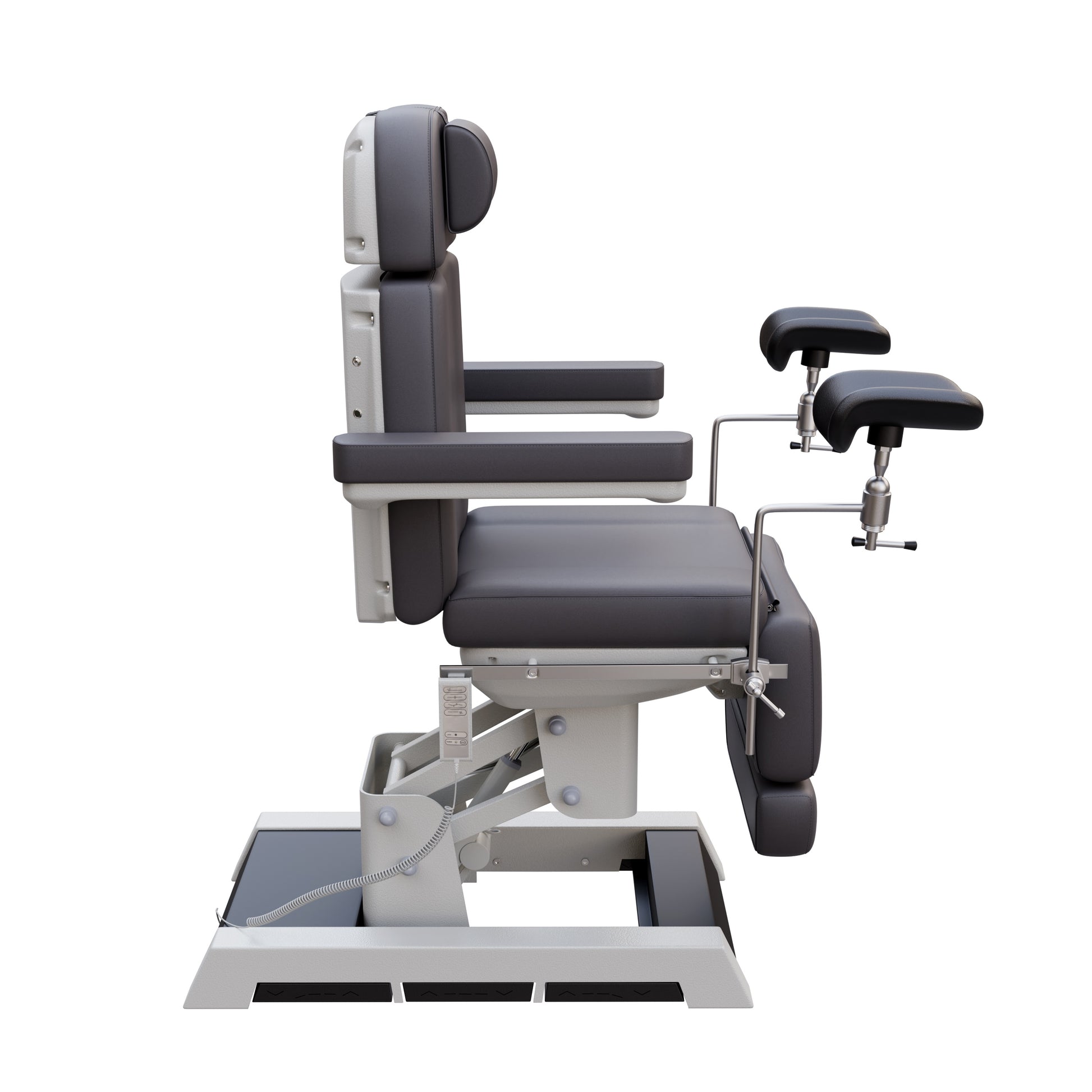 Fully electric Spa Numa MILANO OB-GYN chair with stirrups – 4 motor medical-grade treatment chair with adjustable height, tilt, backrest, and footrest, built-in foot pedals, and easy-to-clean vinyl for outpatient procedures.