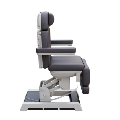 Spa Numa MILANO 4 motor medical-grade electric pedestal chair with built-in foot pedals – adjustable height, backrest, footrest, and tilt with removable armrests, vinyl upholstery, and reset function for clinical, spa, and wellness treatments.