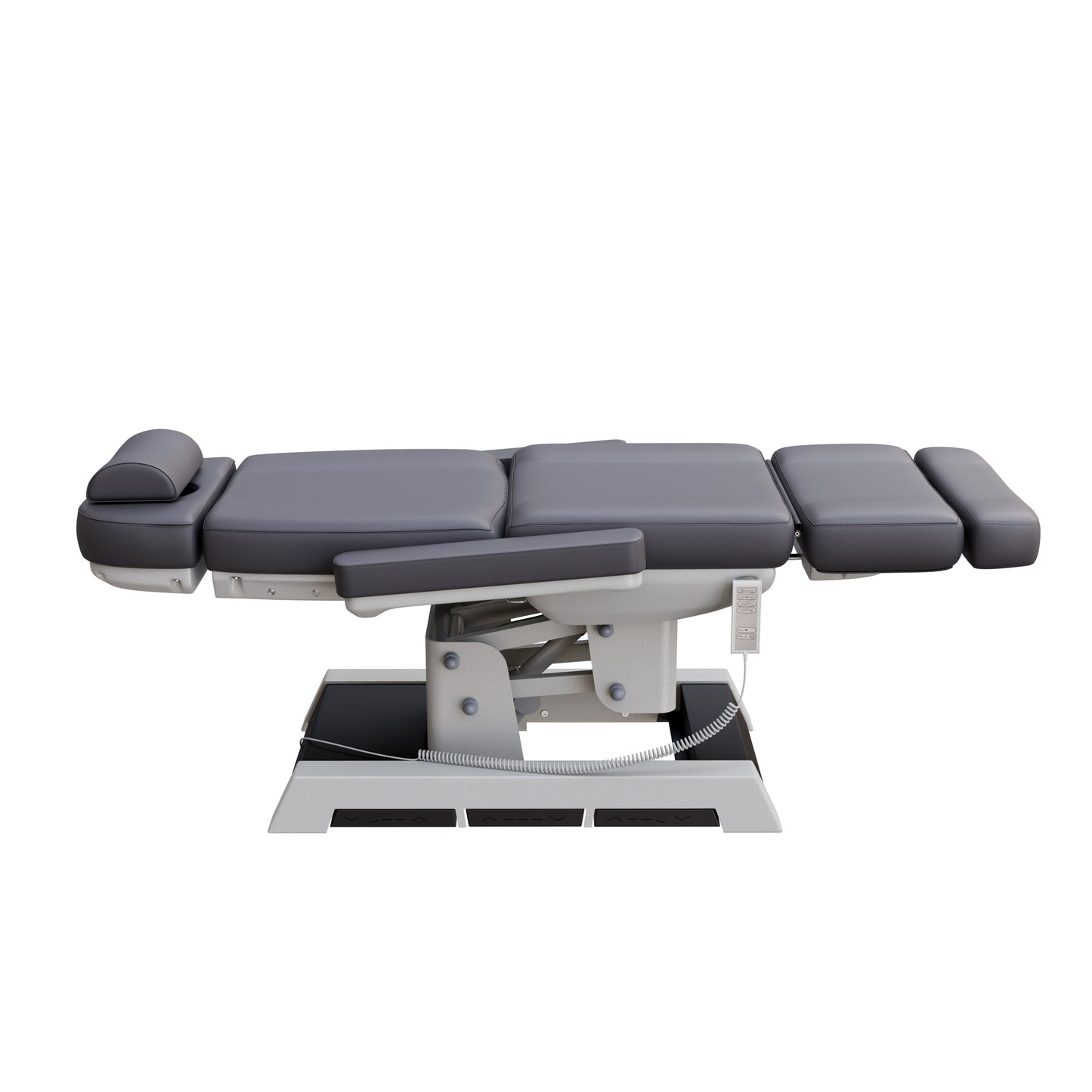 Spa Numa MILANO 4 motor medical-grade electric pedestal chair with built-in foot pedals – adjustable height, backrest, footrest, and tilt with removable armrests, vinyl upholstery, and reset function for clinical, spa, and wellness treatments.