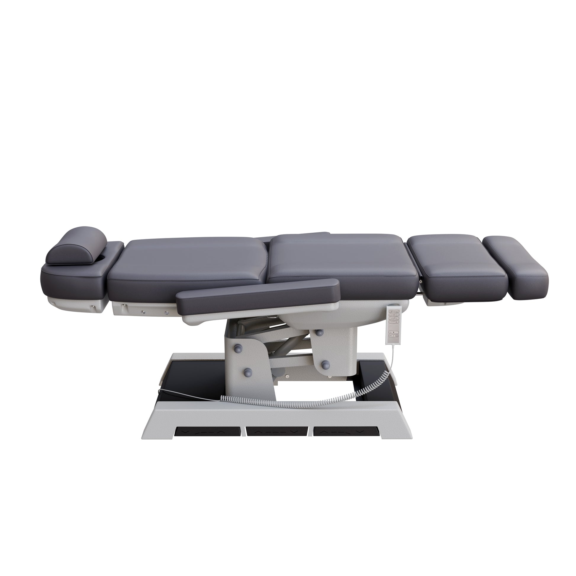 Spa Numa MILANO 4 motor medical-grade electric pedestal chair with built-in foot pedals – adjustable height, backrest, footrest, and tilt with removable armrests, vinyl upholstery, and reset function for clinical, spa, and wellness treatments.