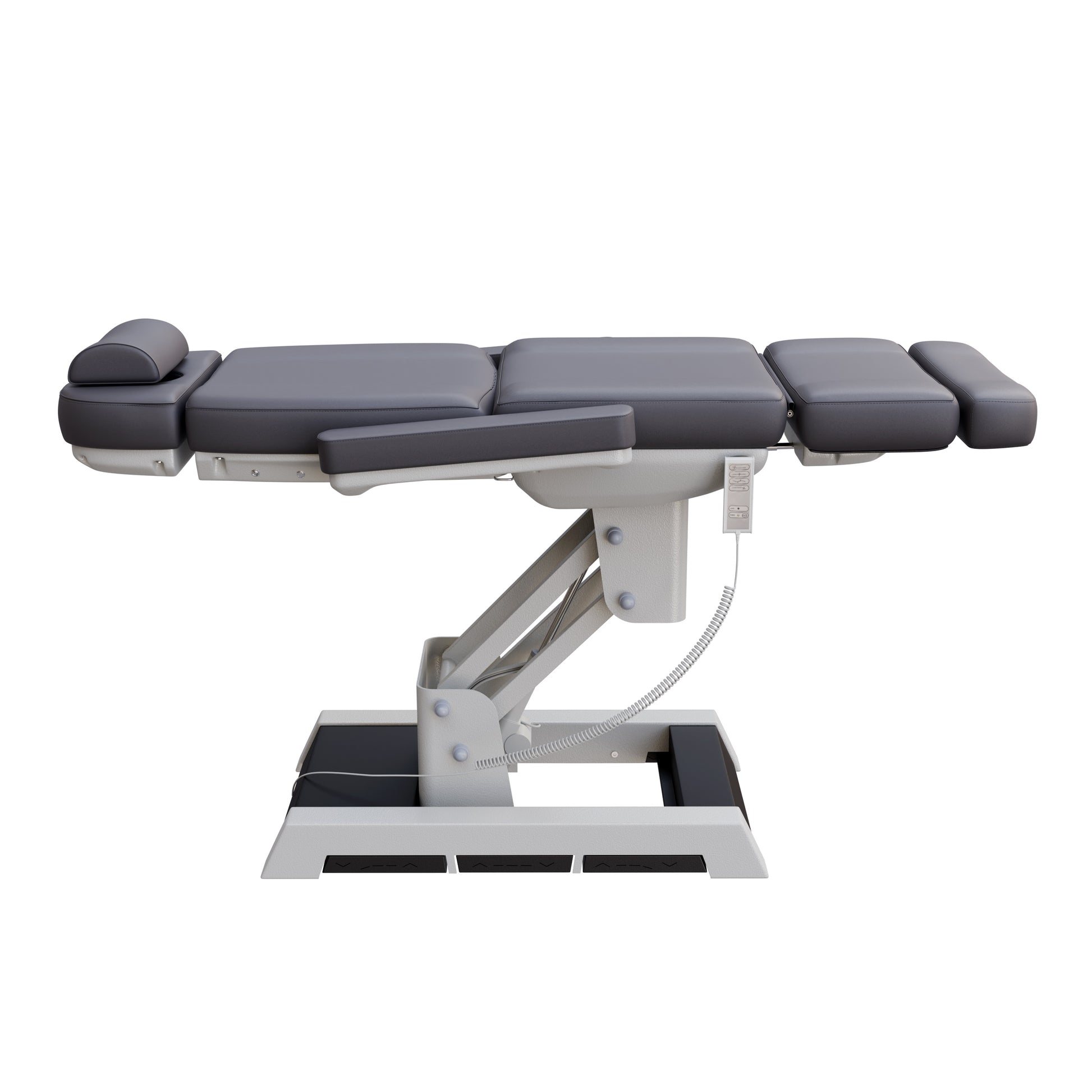 Spa Numa MILANO 4 motor medical-grade electric pedestal chair with built-in foot pedals – adjustable height, backrest, footrest, and tilt with removable armrests, vinyl upholstery, and reset function for clinical, spa, and wellness treatments.