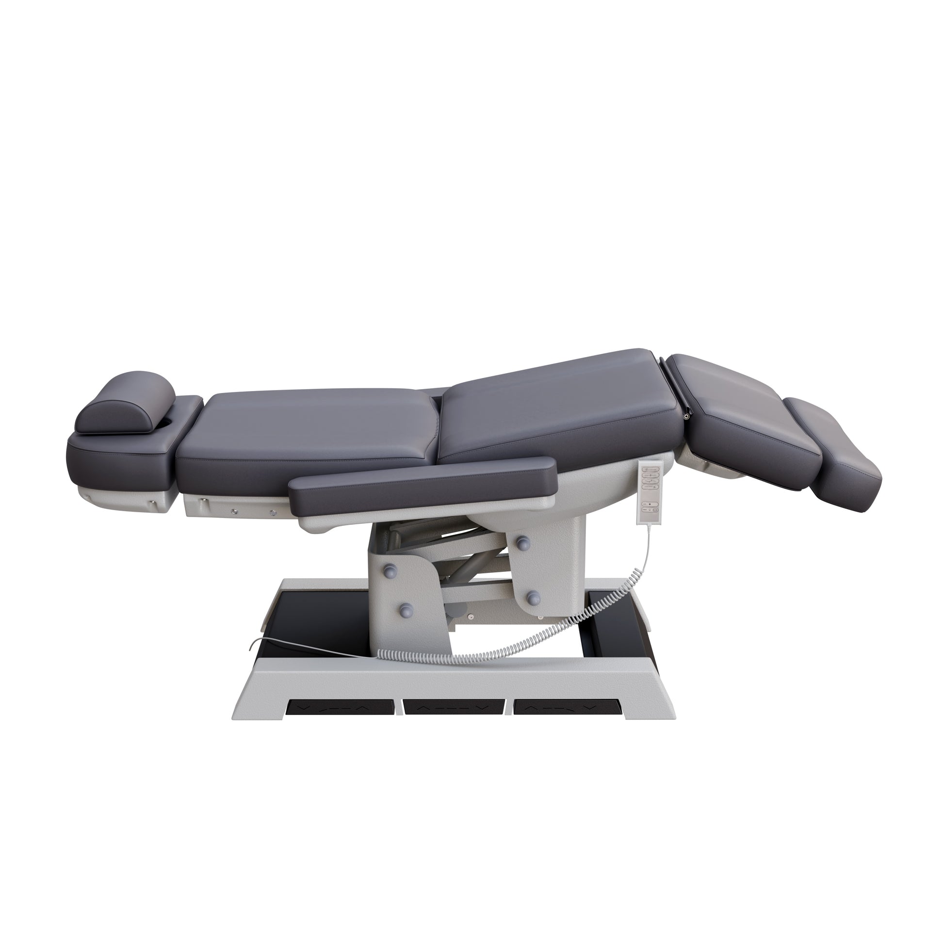 Spa Numa MILANO 4 motor medical-grade electric pedestal chair with built-in foot pedals – adjustable height, backrest, footrest, and tilt with removable armrests, vinyl upholstery, and reset function for clinical, spa, and wellness treatments.