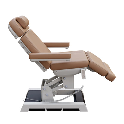Spa Numa MILANO 4 motor medical-grade electric treatment chair with built-in foot pedal controls – adjustable height, backrest, footrest, and Trendelenburg tilt – removable armrests and high-capacity support for clinical and spa use.