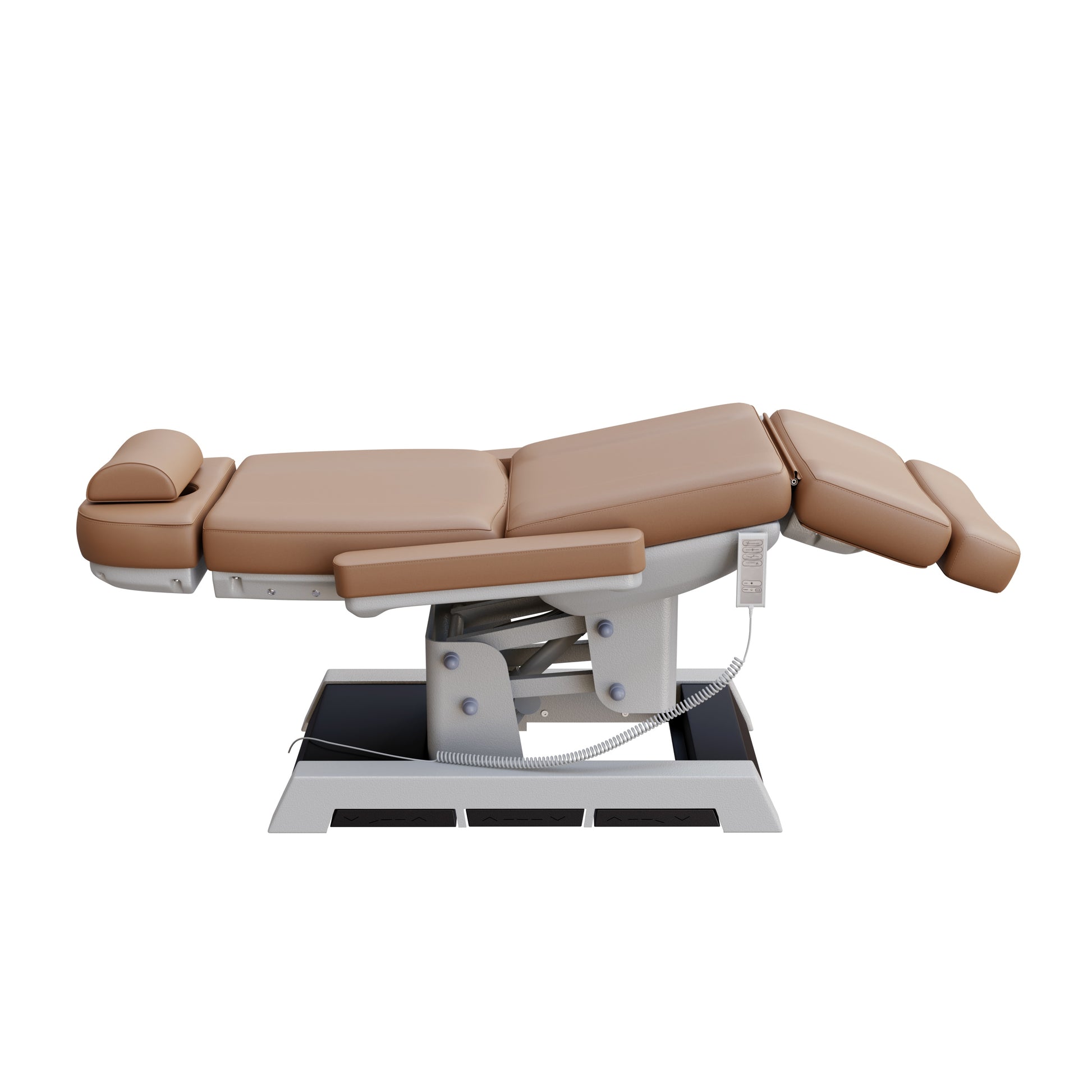 Spa Numa MILANO 4 motor medical-grade electric treatment chair with built-in foot pedal controls – adjustable height, backrest, footrest, and Trendelenburg tilt – removable armrests and high-capacity support for clinical and spa use.
